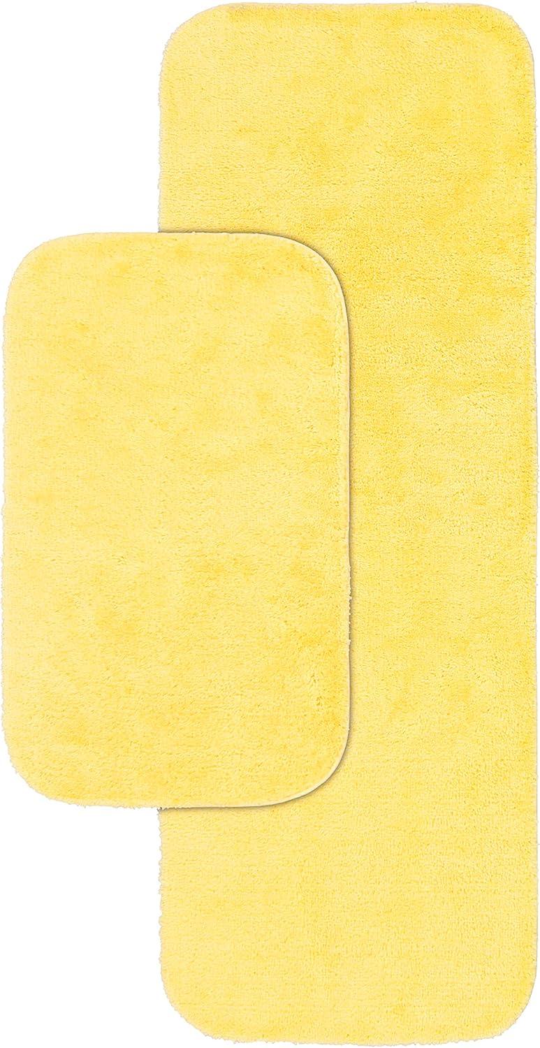 2pc Traditional Nylon Washable Bathroom Rug Set Yellow - Garland Rug