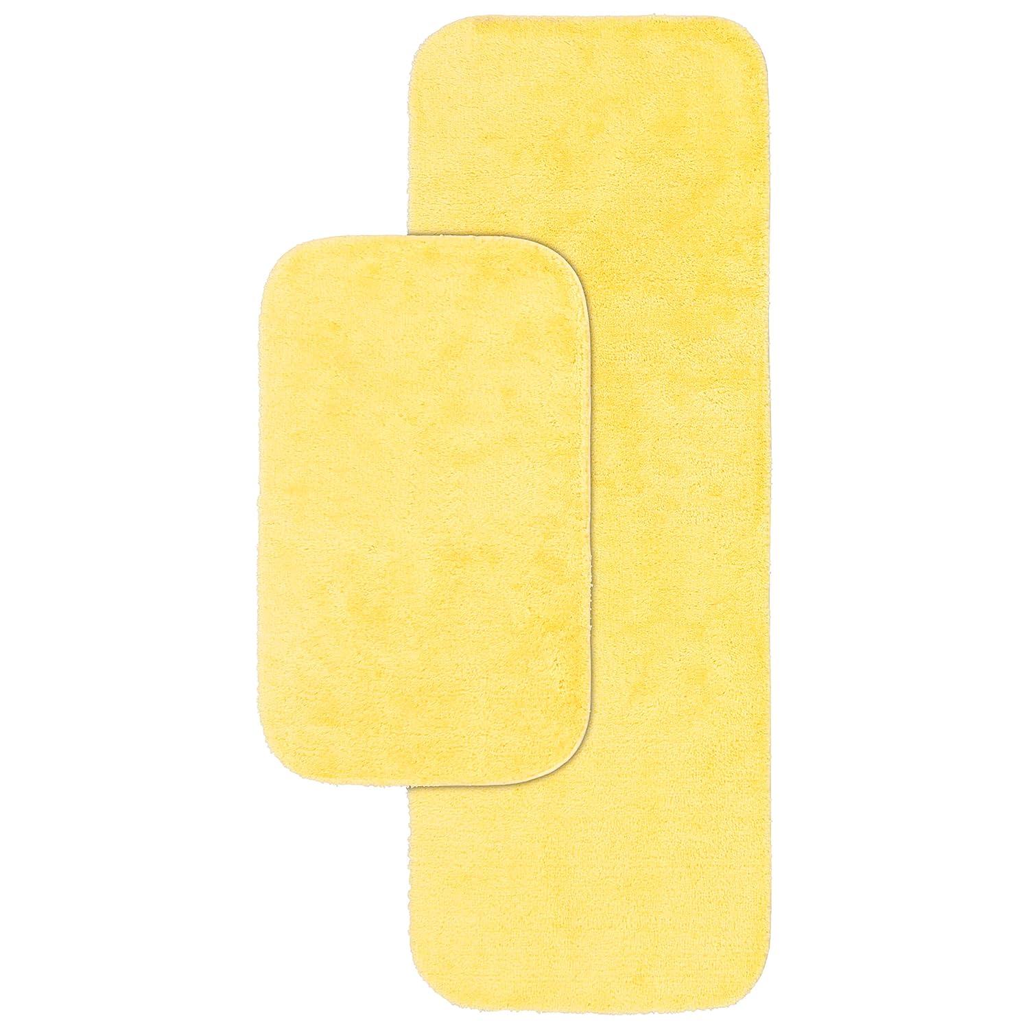 2pc Traditional Nylon Washable Bathroom Rug Set Yellow - Garland Rug