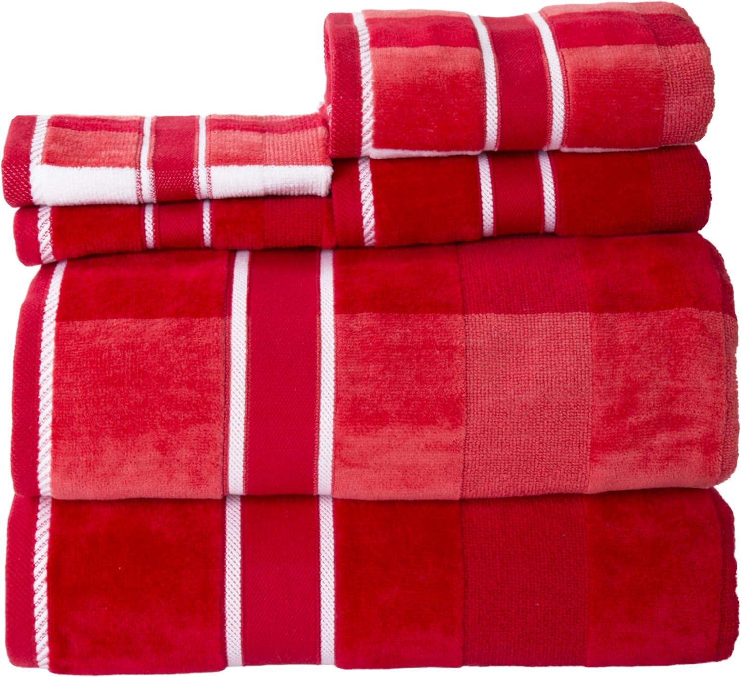 6-Piece Towel Set - Absorbent Cotton Bathroom Accessories with Bath Towels, Hand Towels, and Wash Cloths - Solid and Striped Towels by Lavish Home