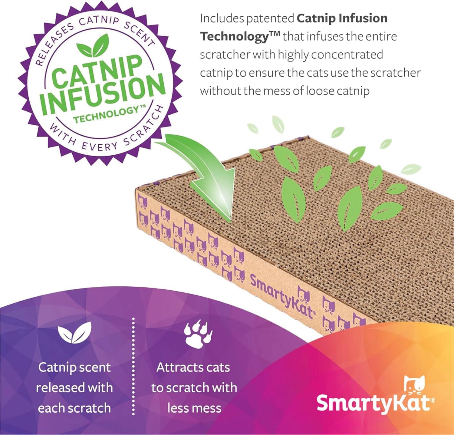 SmartyKat Super Scratcher & Scroll, Wide Corrugated Cat Scratcher for Indoor Cat & Kittens, Catnip Infusion Technology, Recycled Material, Brown