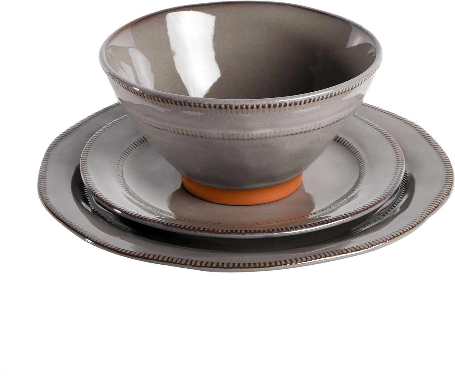 Gibson Elite Gray and Terracotta Ceramic Dinnerware Set, Service for 4