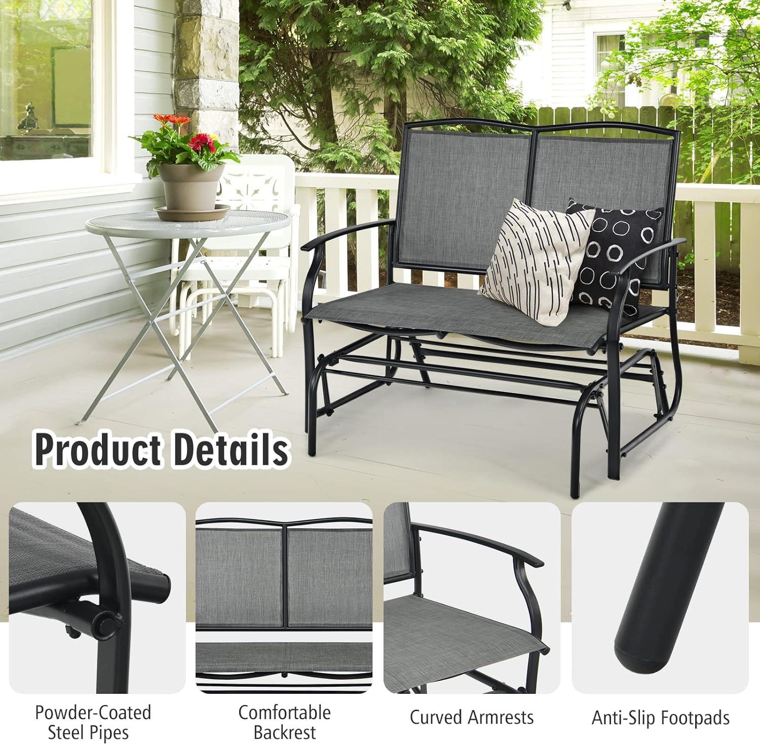 Best Choice Products 2-Person Outdoor Swing Glider, Steel Patio Loveseat, Bench Rocker w/ Armrests - Gray