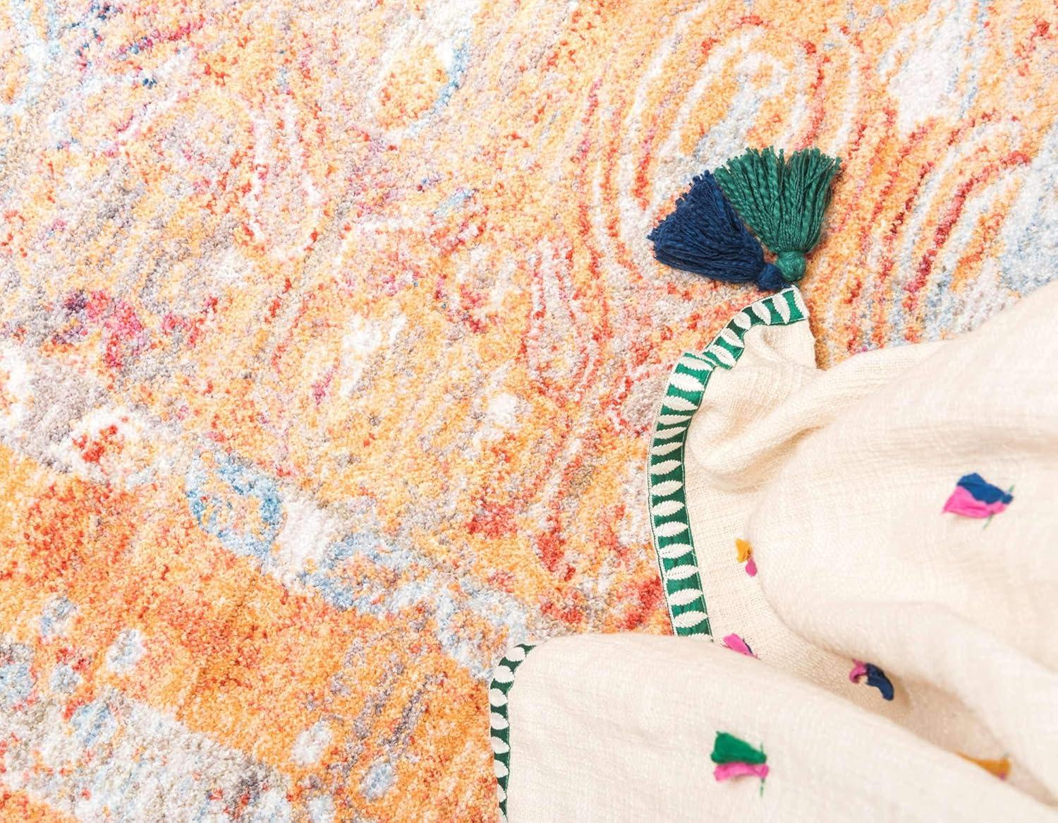 Unique Loom Williamsburg Brighton Rug Red/Beige 8' Square Border Bohemian Perfect For Dining Room Living Room Bed Room