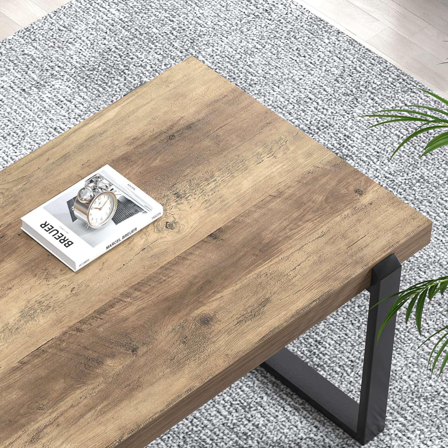 FOLUBAN Coffee Table, Modern Rustic Wood and Metal Center Table with Storage, Industrial Cocktail Tea Table for Living Room, Oak, 47 Inch