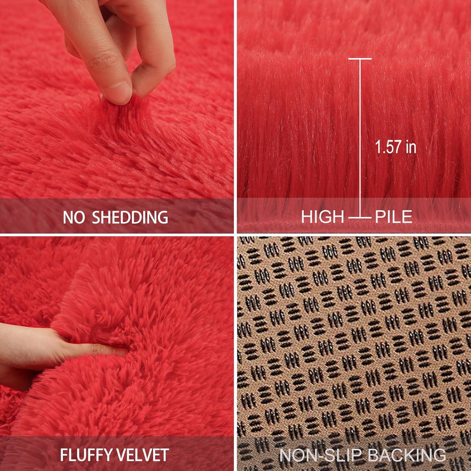 Softlife Super Soft Rug For Living Room Fluffy Rugs For Dorm Room Cute Plush carpet For Bedroom,8' x 10',Red