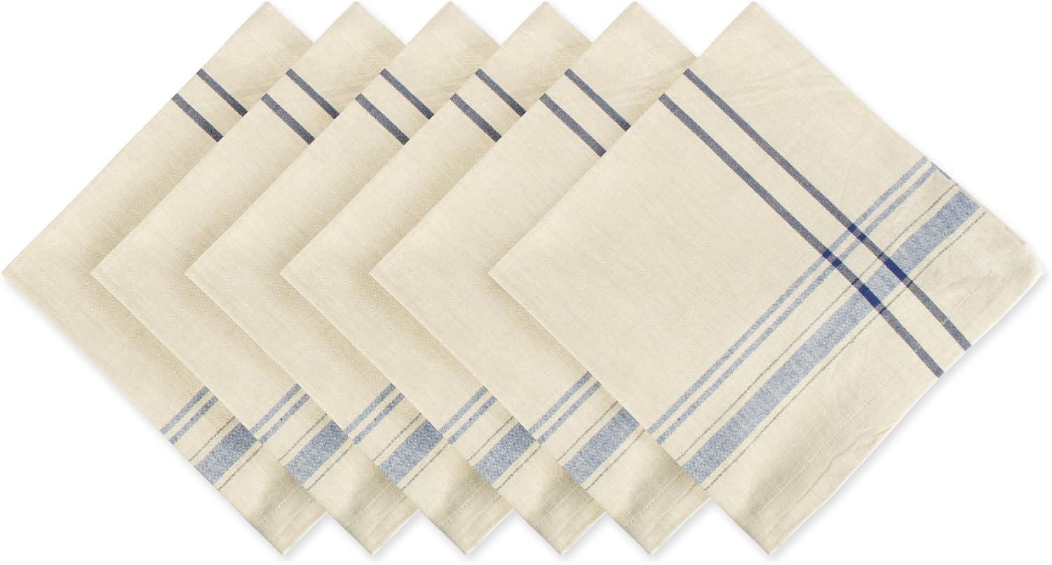 Nautical Blue and Beige Cotton French Stripe Napkin Set, 20x20, 6 Piece