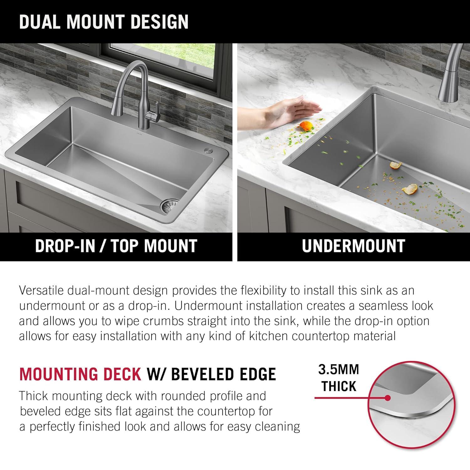 Delta Marca™ Drop-In Undermount Stainless Steel Single Bowl Kitchen Sink with Accessories