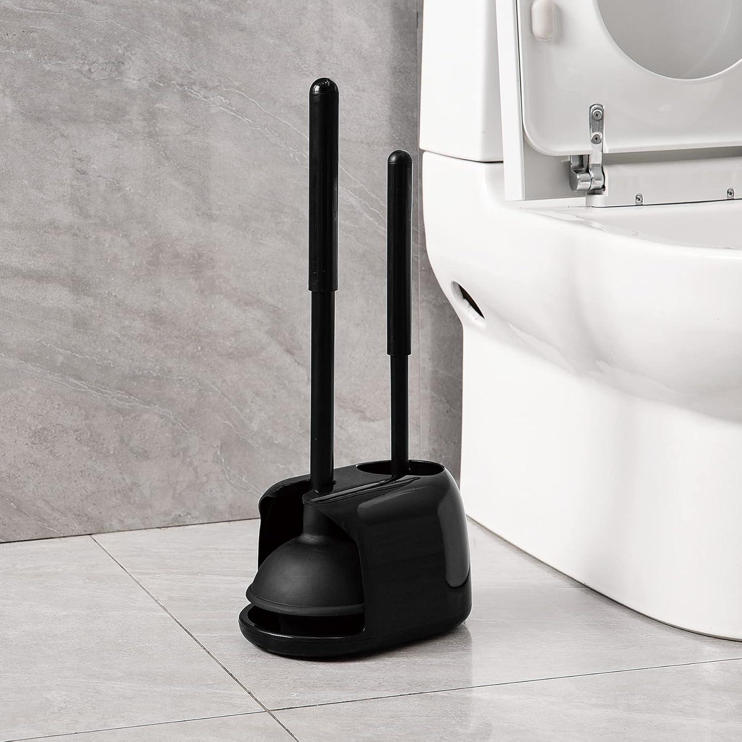 Black 2-in-1 Toilet Plunger and Brush Set with Holder