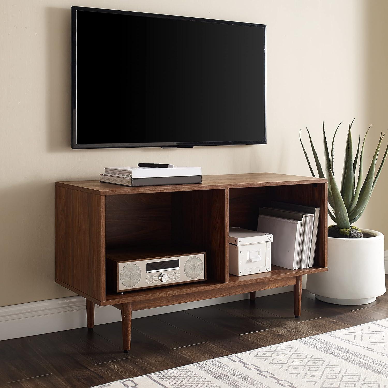 Liam Mid-Century Walnut Record Storage Console - 45in