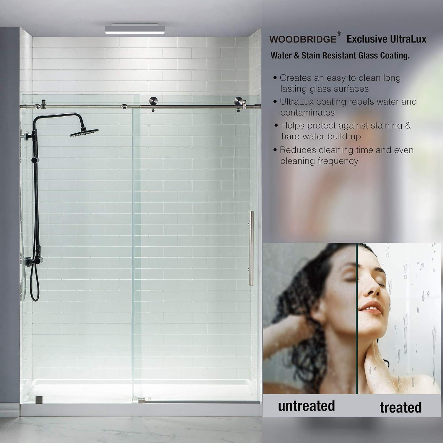 WoodBridge 56-60x76" Double Sliding Shower Door with 3/8" Thickened Upgrade Tempered Glass | Stainless Steel Hardware | Safe, Explosion-Resistant, Clear & Stylish, Sturdy & Durable  SDD6076-B
