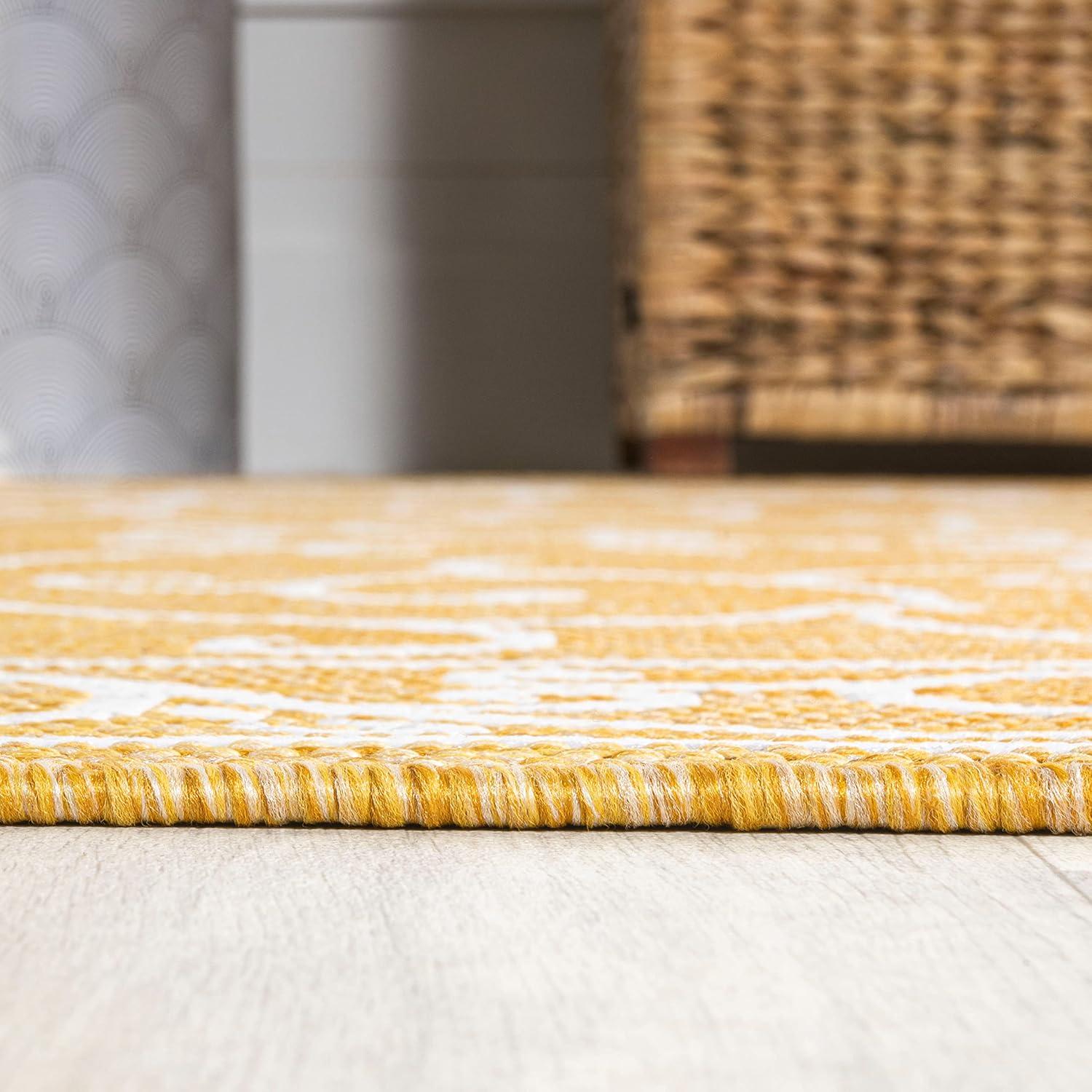 3' x 5' Charleston Vintage Filigree Textured Weave Indoor/Outdoor Area Rug, Yellow/Cream - JONATHAN Y