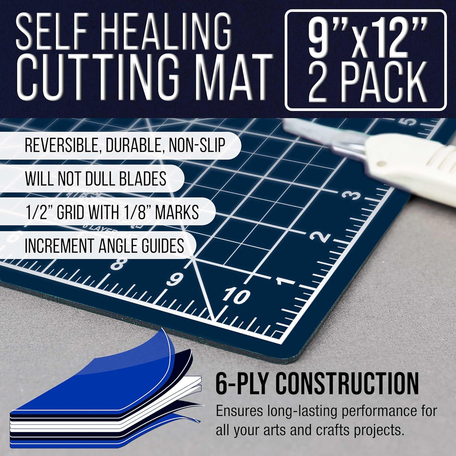 U.S. Art Supply 2 Pack of 9" x 12" White/Blue Professional Self Healing 5-6 Layer Double Sided Durable Non-Slip PVC Cutting Mat