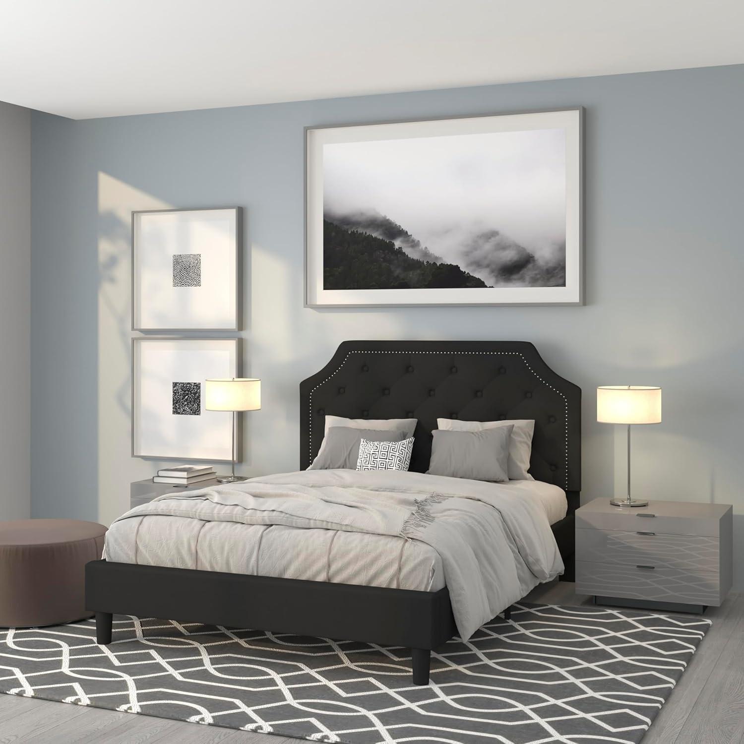 Flash Furniture Brighton Queen Size Tufted Upholstered Platform Bed in Black Fabric