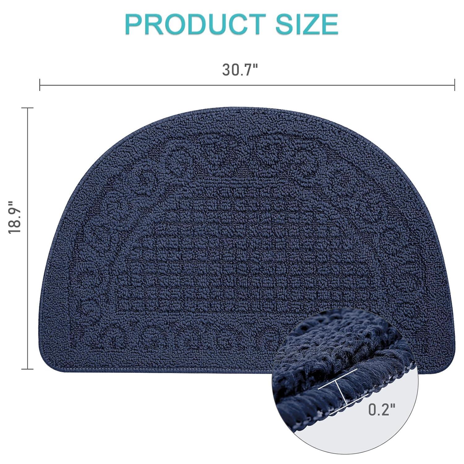 Half Round Non-Slip Kitchen Bedroom Toilet Doormat Floor Rug Mat Keeps Your Floors Clean Decorative Design (Large, Blue)