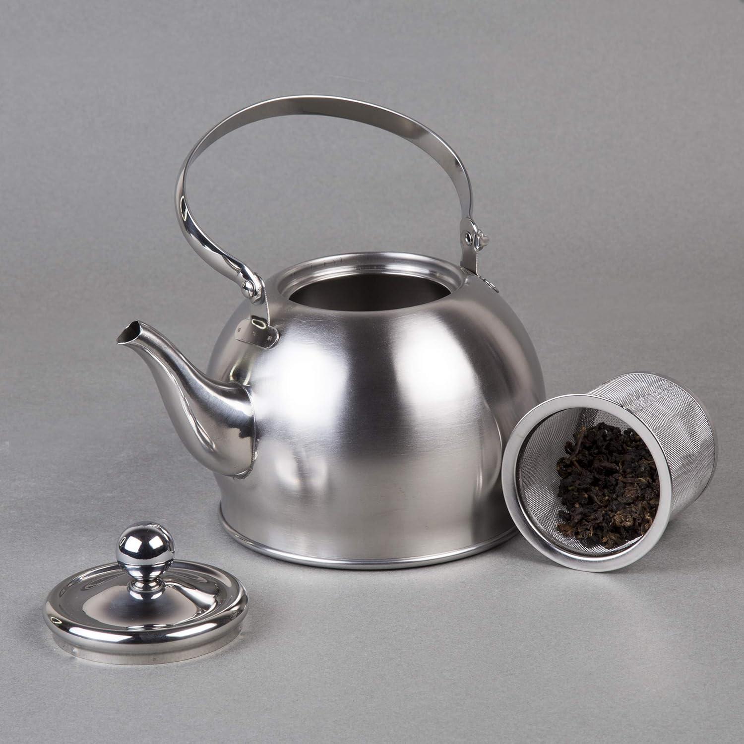 1 Quart Stainless Steel Tea Kettle with Infuser and Folding Handle