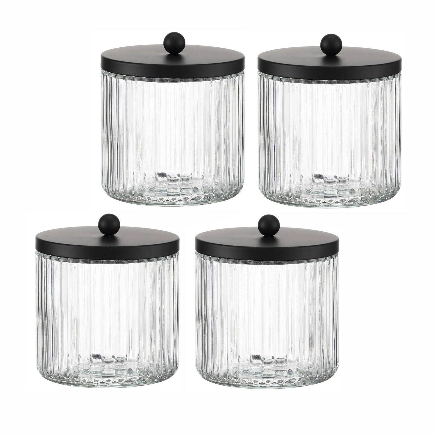 Clear Glass Bathroom Canister Set with Black Metal Lids
