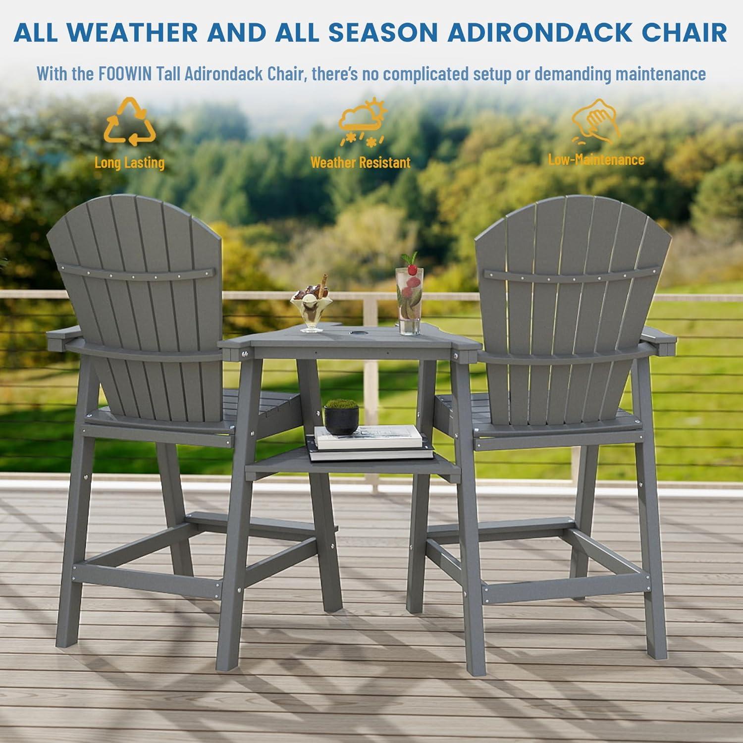 Tangkula 2PCS HDPE Tall Adirondack Chair Barstools Connecting Tray Yard Footstool