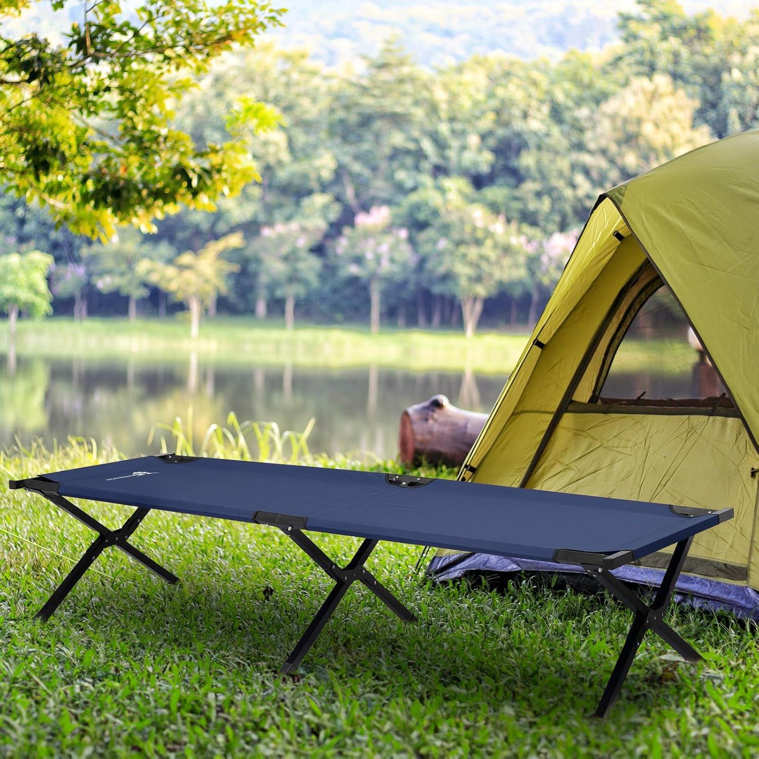 Magshion Folding Bed for Camping, Portable Lightweight Tent Sleeping Cot with Carrying Bag for Adults, 330 lbs Load Capacity, Navy Blue