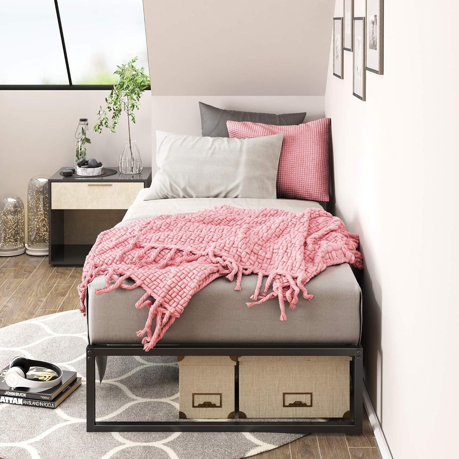 Twin Black Metal Platform Bed Frame with Slats