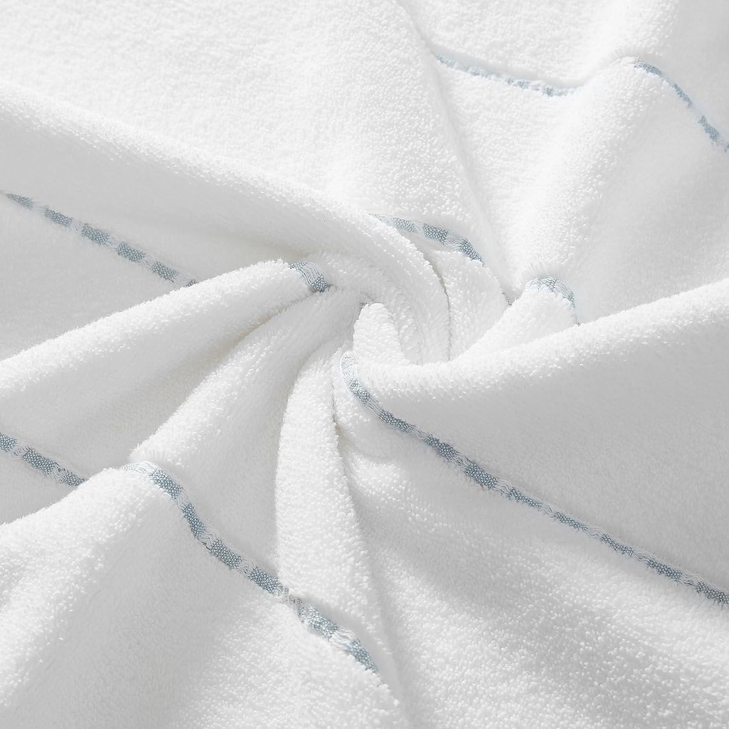 White and Blue Cotton 3-Piece Towel Set with Edge Embellishment