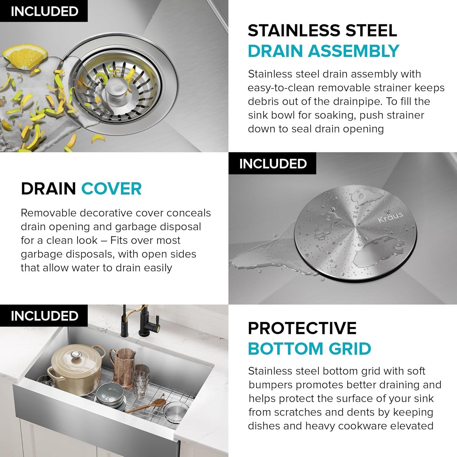 KRAUS Standart Pro Apron Front Farmhouse 16 Gauge Single Bowl Stainless Steel Kitchen Sink