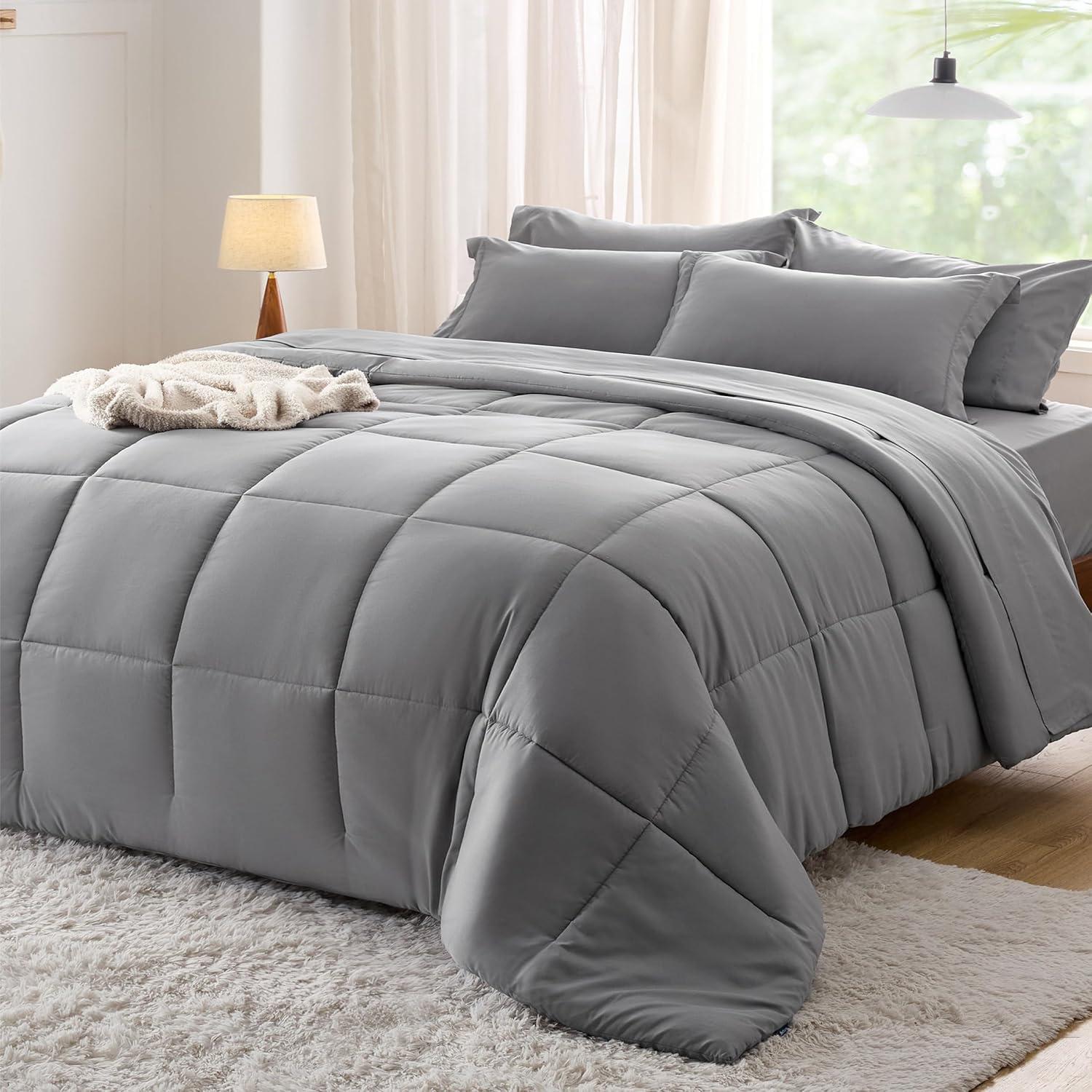 Grey Queen Microfiber Down Alternative Bed in a Bag Set