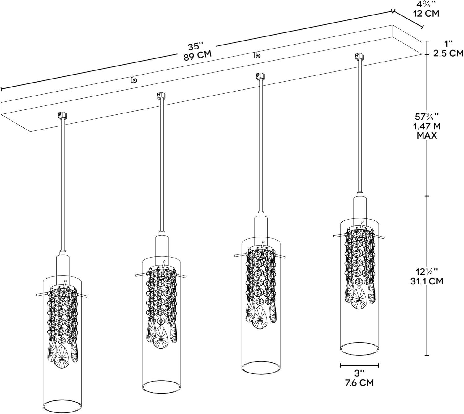 Glamor Adjustable 4-Light Chrome & Glass LED Pendant