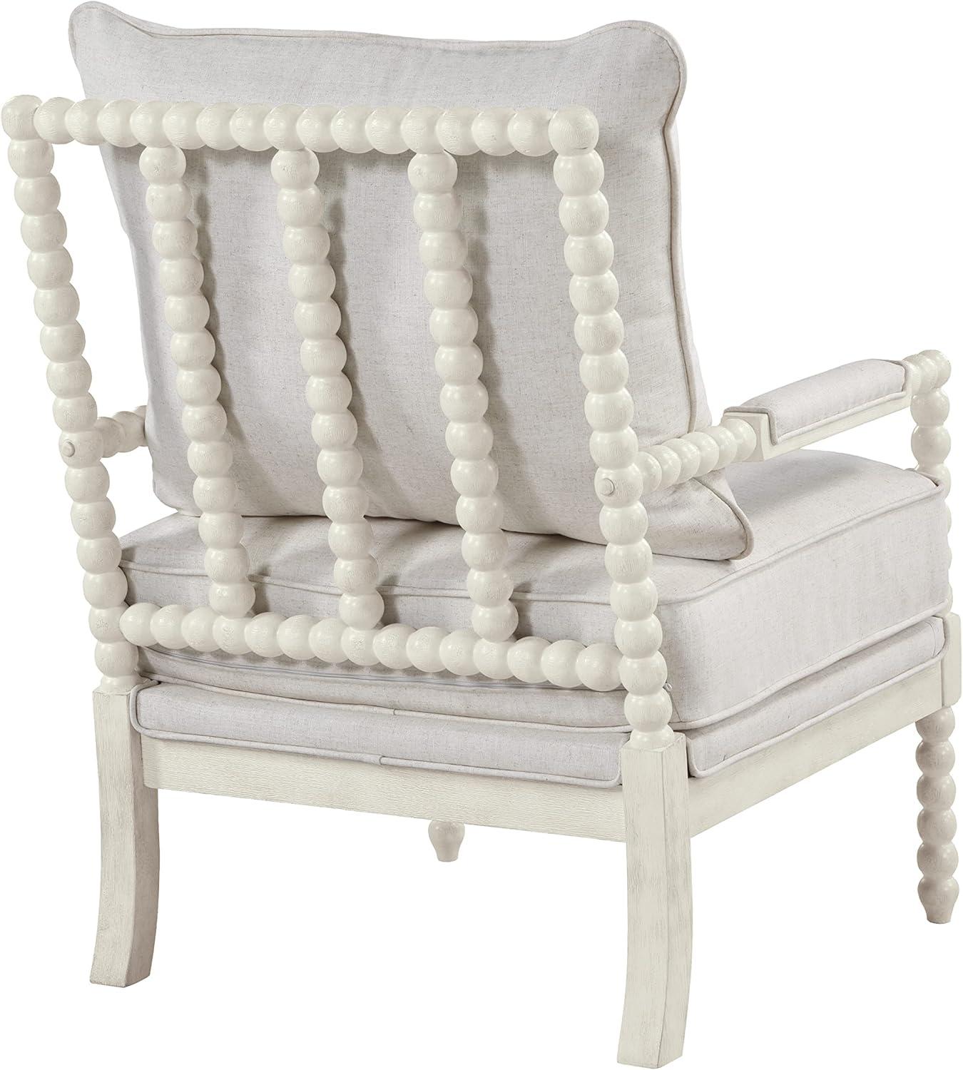 Kaylee Spindle Chair in Linen Beige Fabric with White Frame