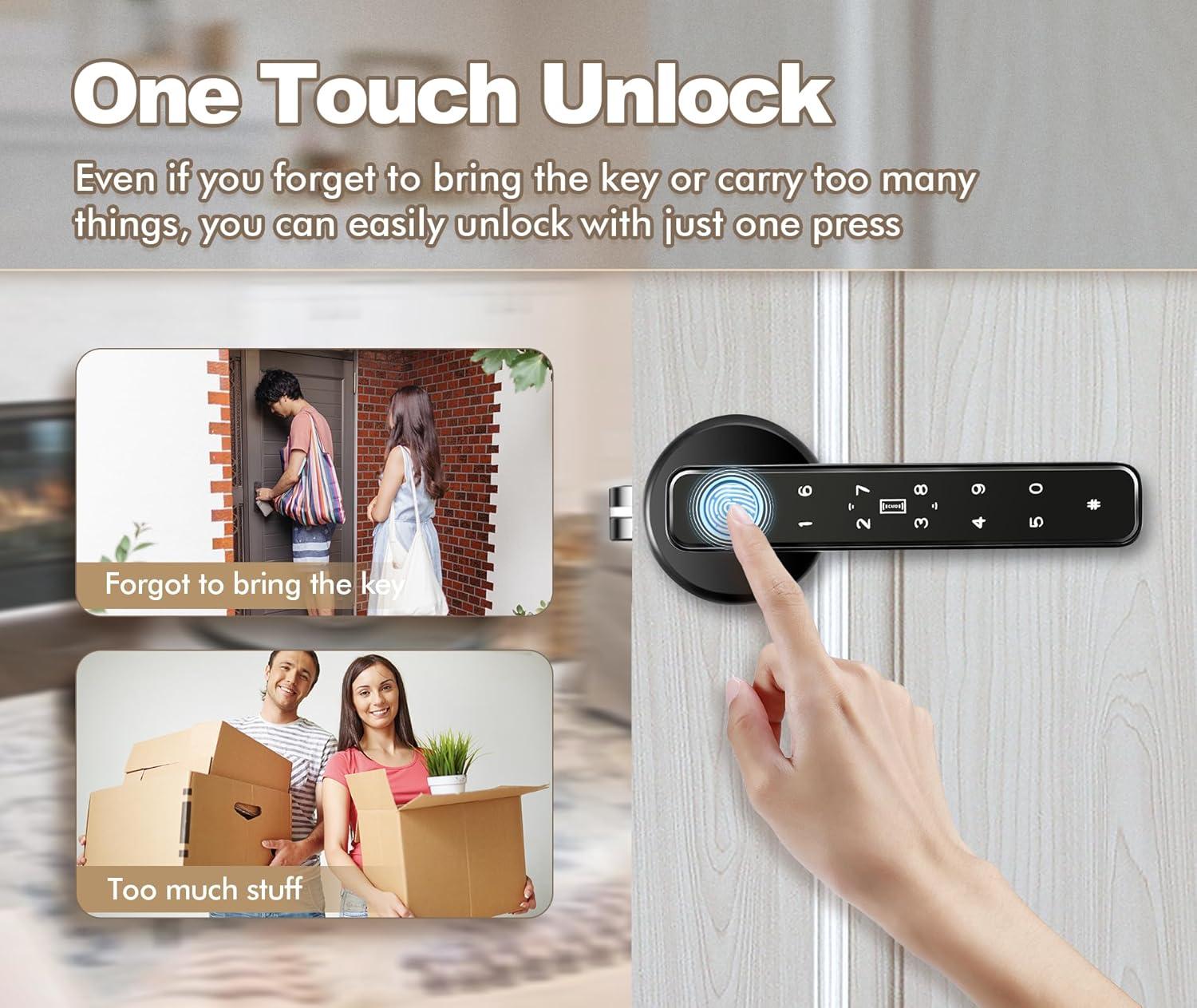 Brushed Black 5-in-1 Smart Fingerprint Door Knob