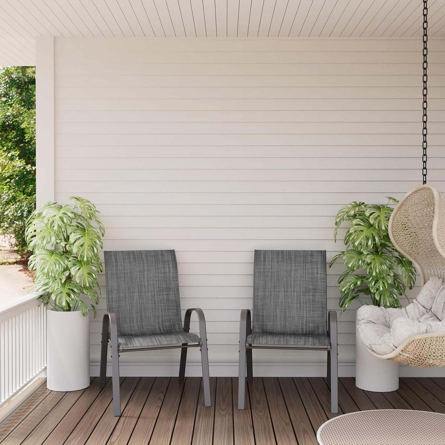 Amopatio Patio Chairs Set of 2, Outdoor Stackable Dining Chairs for All Weather, Breathable Garden Outdoor Furniture for Backyard Deck, Black