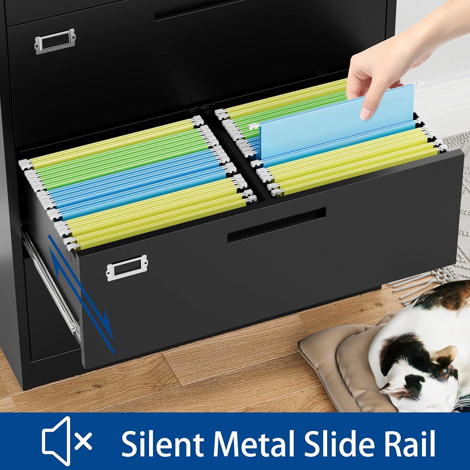 MIIIKO Lateral File Cabinet with Lock, 3 Drawer Lateral Filing Cabinet, Large Deep Drawers Locked by Keys, Metal Storage File Cabinet for Hanging Files Letter/Legal/F4/A4 Size