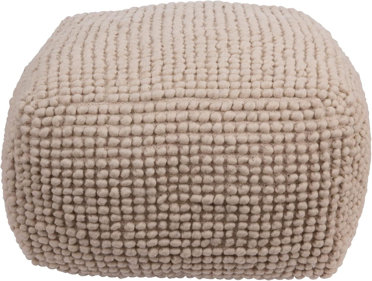 Storied Home New Zealand Pouf Natural: 18" Square Upholstered Ottoman, Wool & Cotton Blend, No Assembly Required
