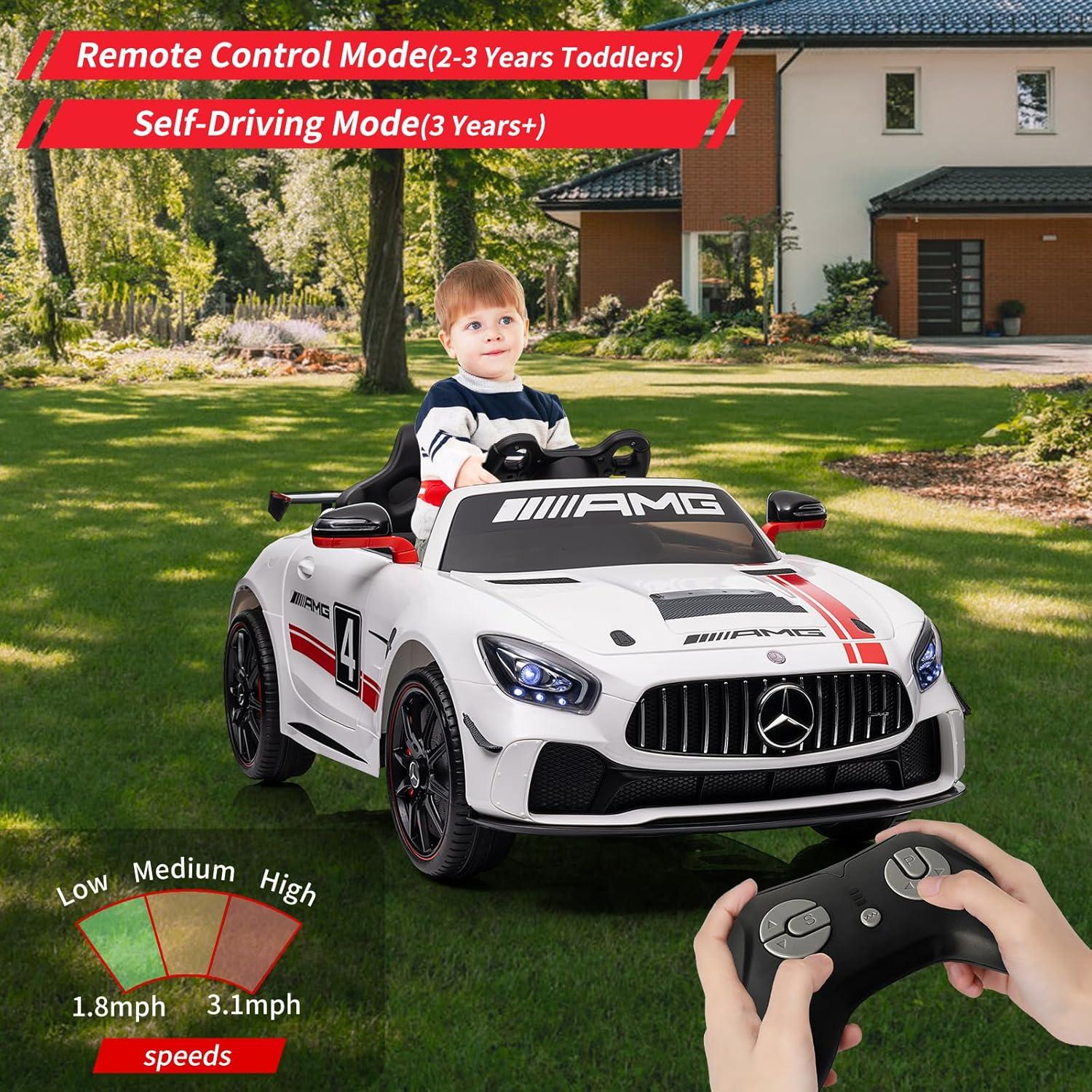 Ride on Car for Kids with Remote Contorl, 12V LicensedBen-zAMG Electric Vehicles Battery Powered Sports Car,Sound System, LED Headlights,One Button Assemble Wheels for 3-8 Years Boys Girls