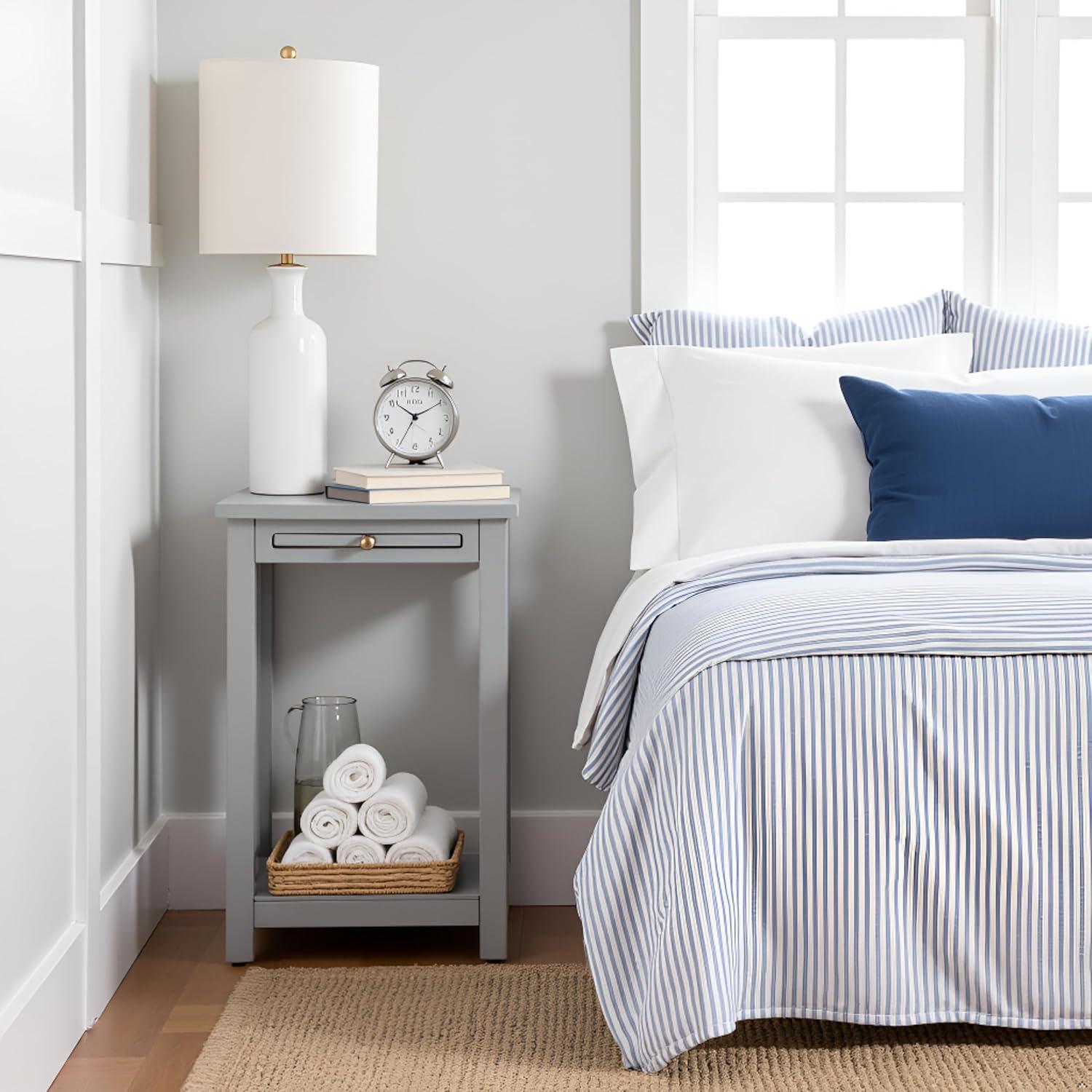 Alaterre Furniture Coventry Wood End Table with Tray Shelf and Bottom Shelf, Gray