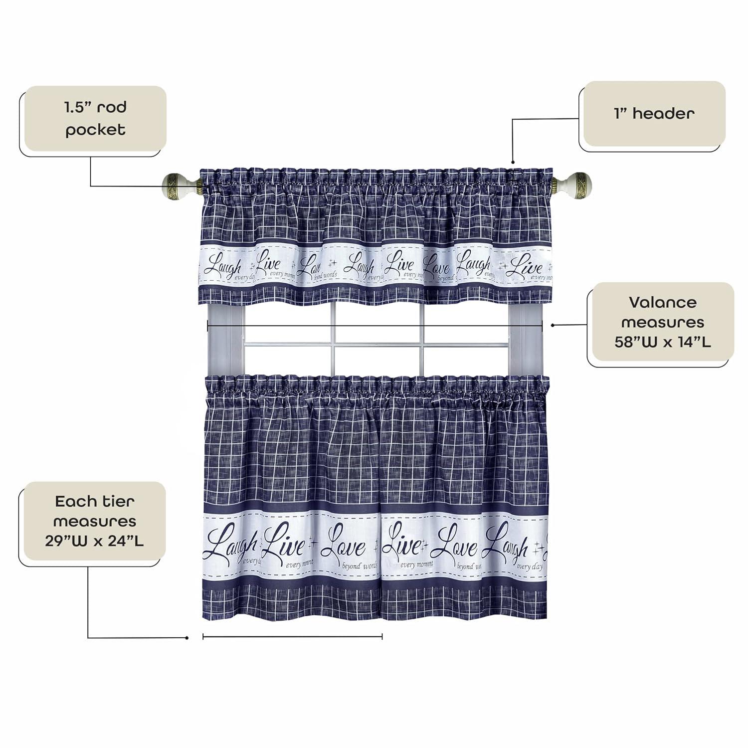 Achim Live, Love, Laugh Window Curtain Tier Pair and Valance Set