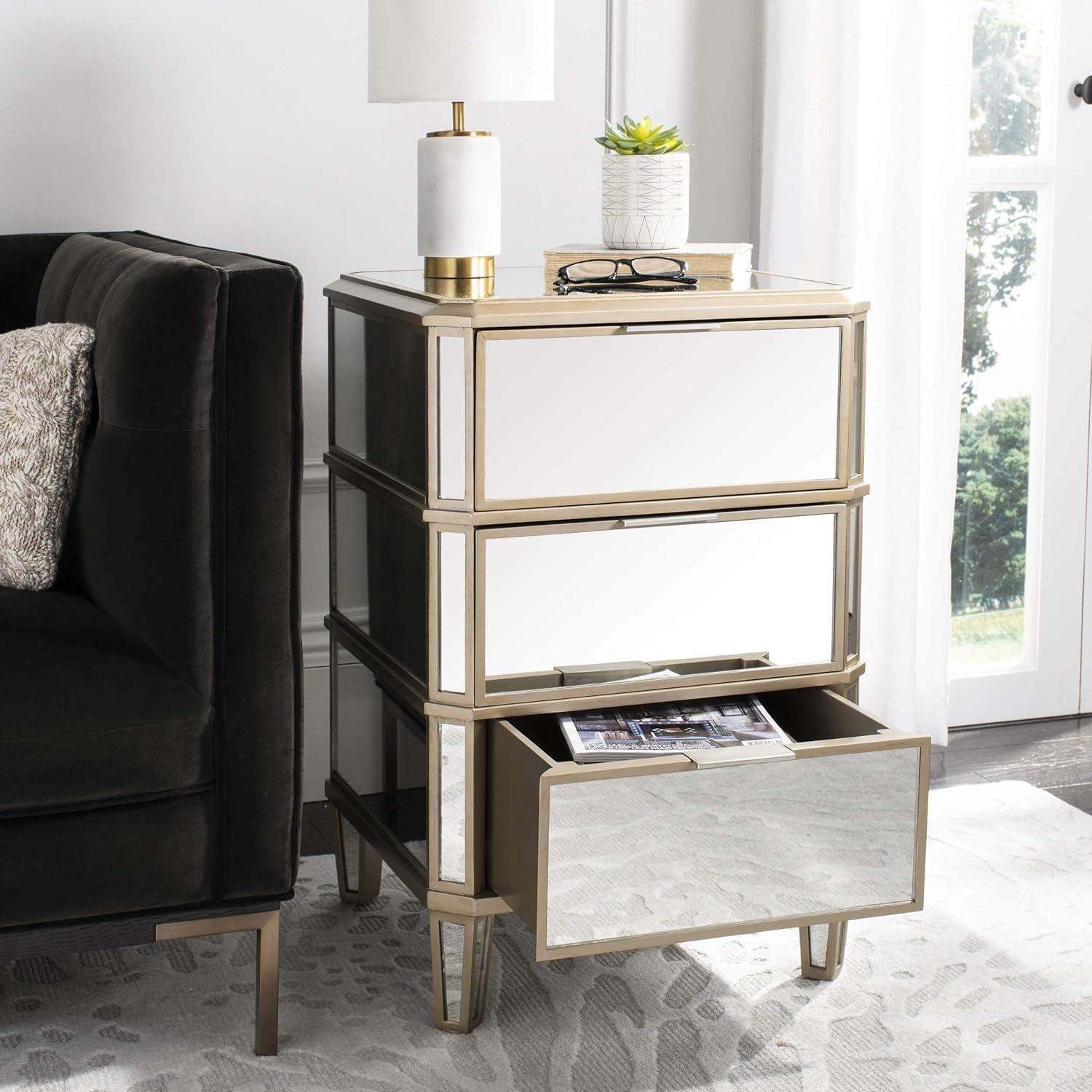 Transitional 3-Drawer Mirrored Nightstand in Transparent Finish