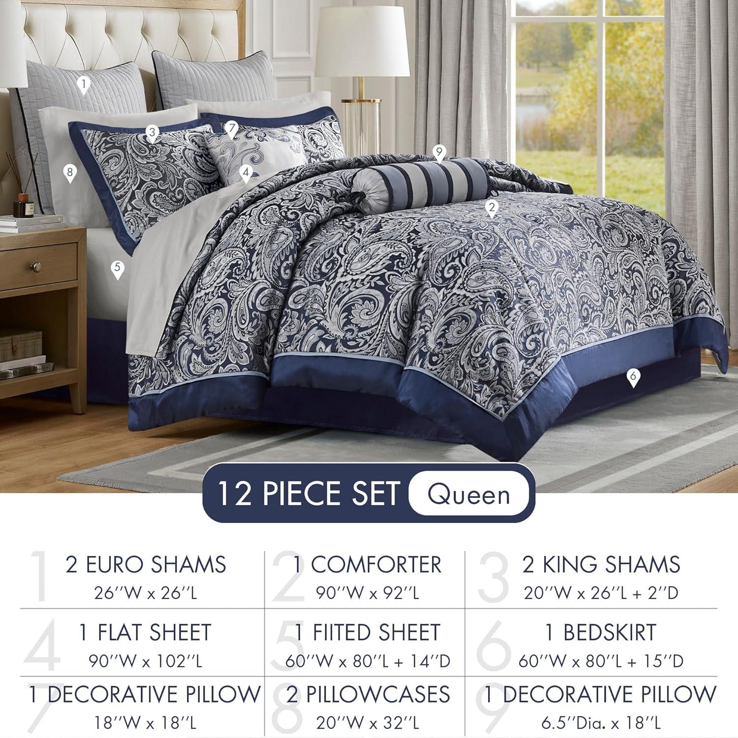 Madison Park Aubrey 12 Piece Comforter Set with Cotton Bed Sheets