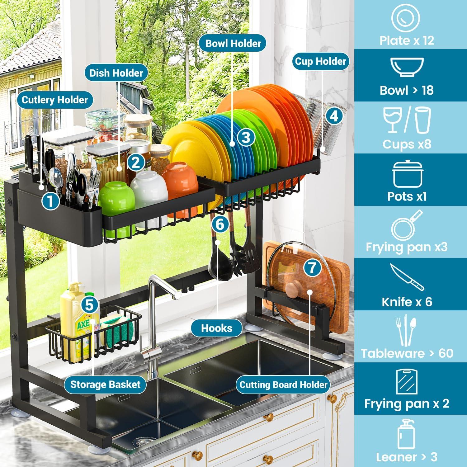 Black Stainless Steel Expandable Over Sink Dish Drying Rack