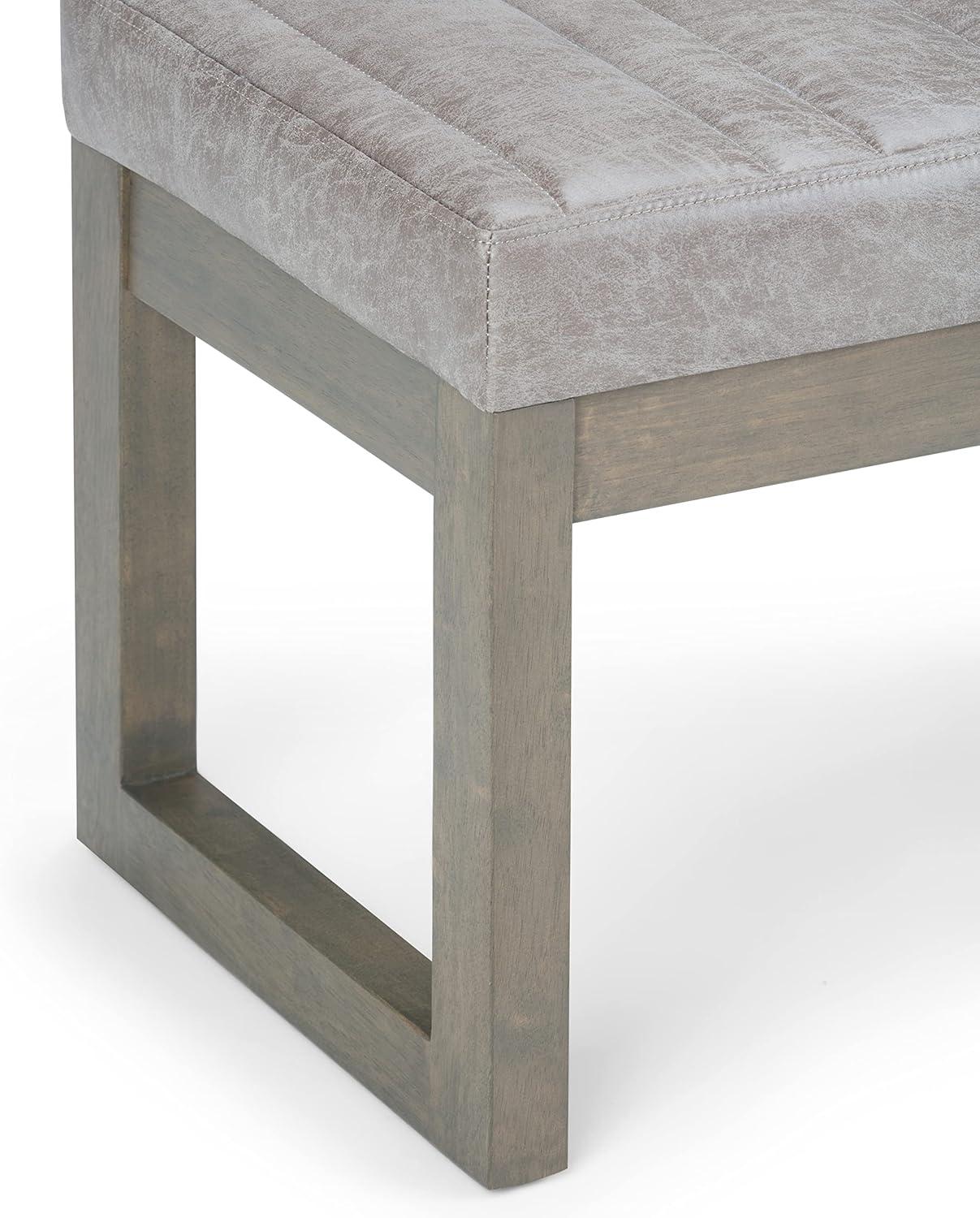 Casey Distressed Grey Taupe Faux Leather Ottoman Bench