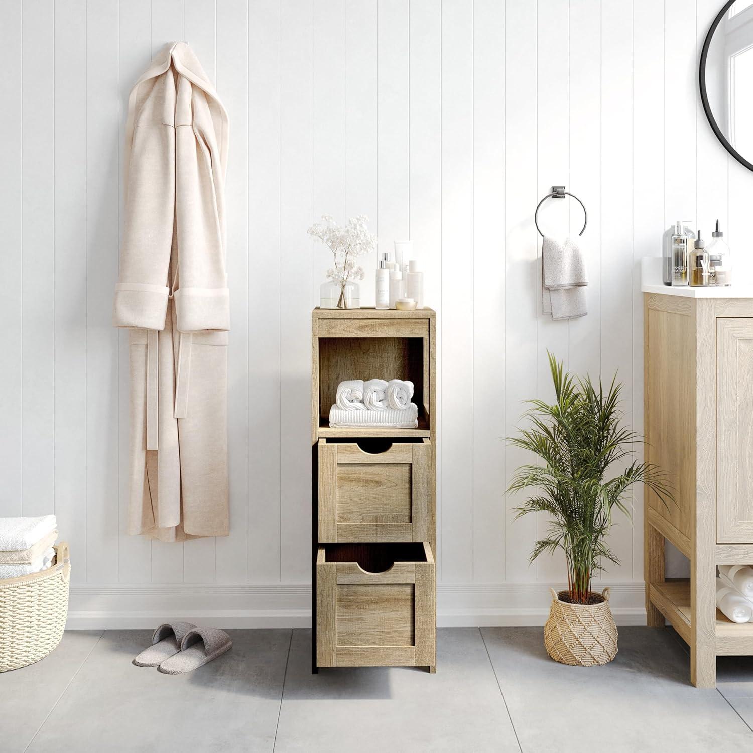 Flash Furniture Dune Farmhouse Bathroom Storage Organizer with Drawers and Open Shelf