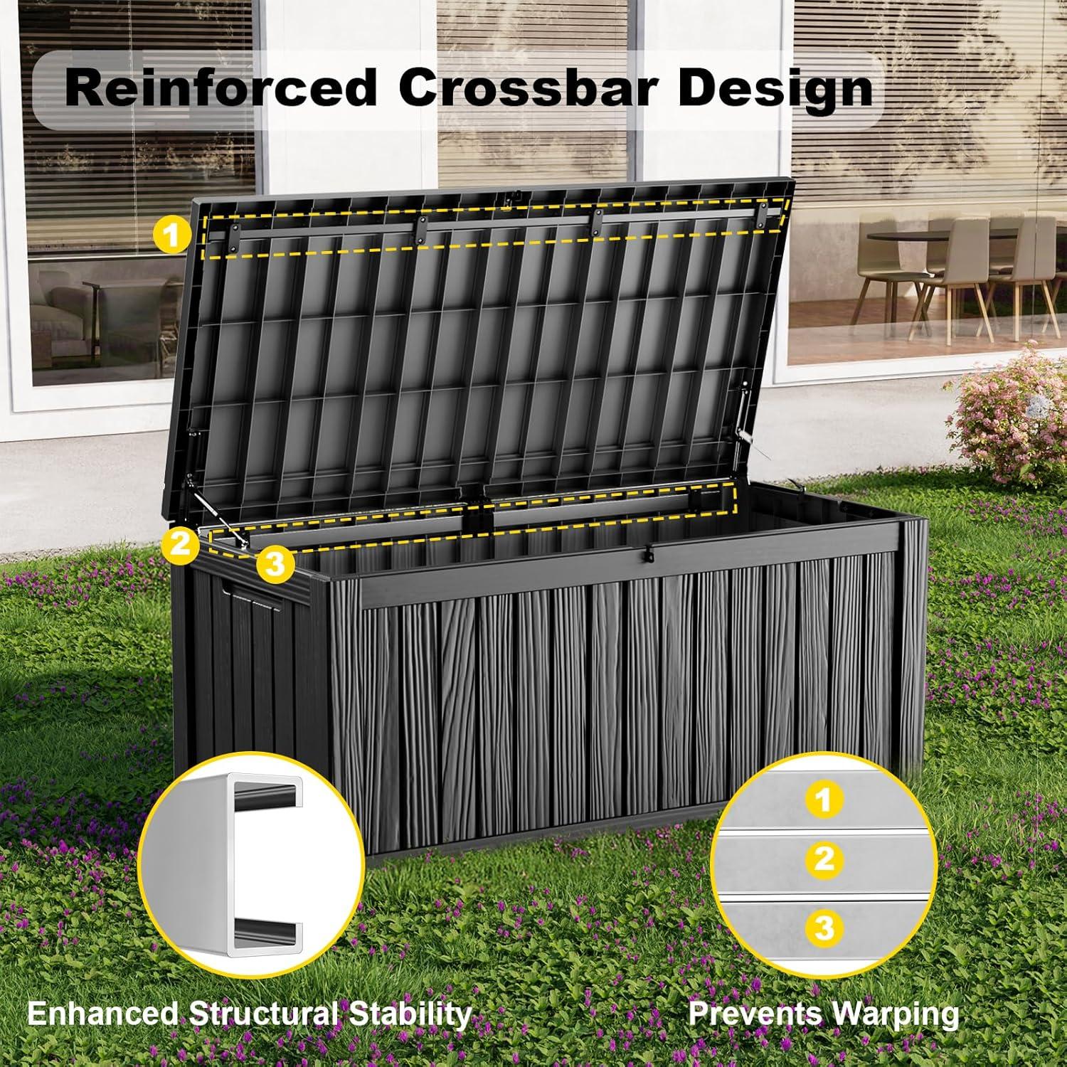 Hokku Designs Waterproof 120 Gallon Large Outdoor Indoor Patio Storage Deck Box , Outside Storage Bin for Cushion Pillows, Towels, Garden Tools