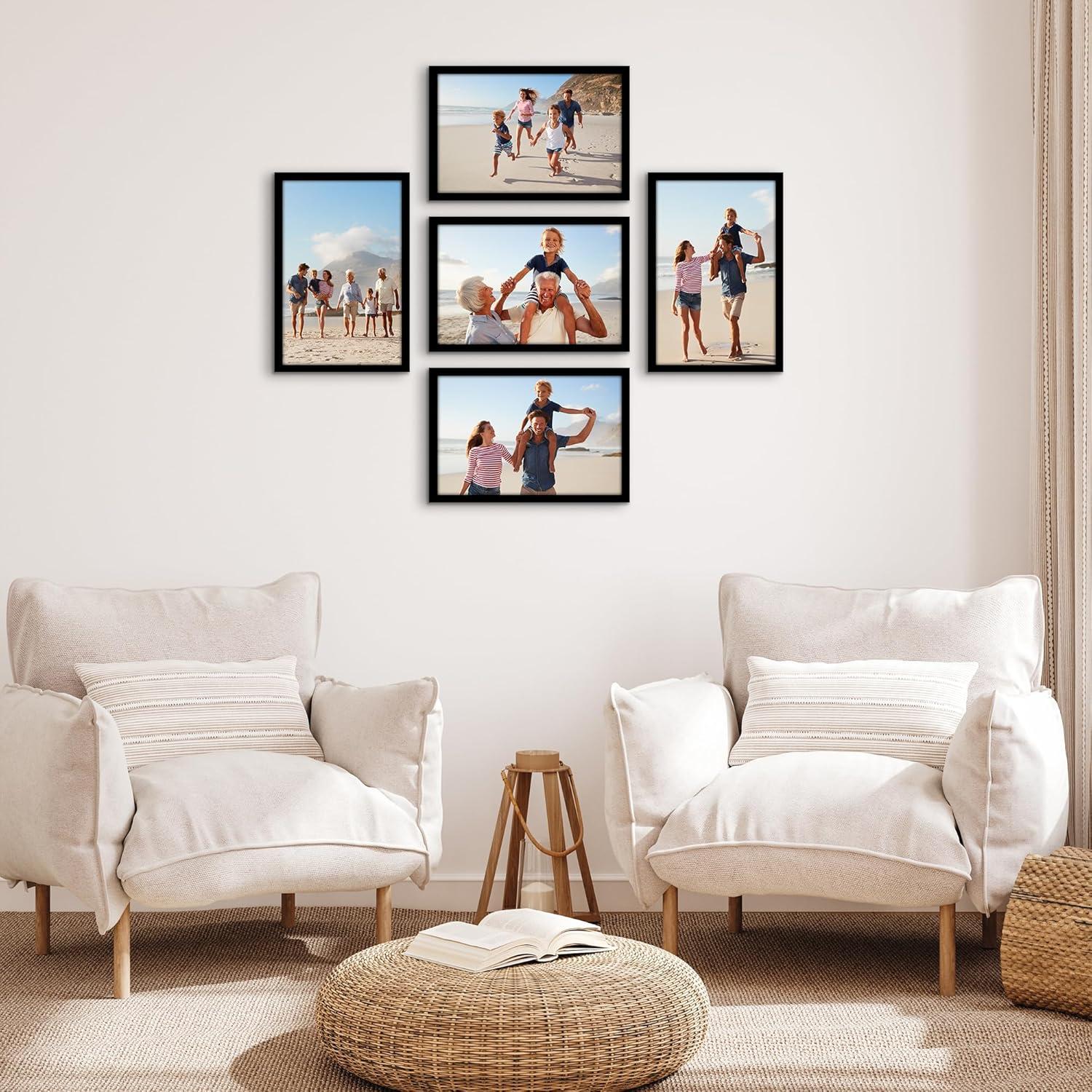 Americanflat 11x17 Picture Frame with Polished Plexiglass, Set of 5, Use as 9x15 Frame with Mat or 11x17 Frame Without Mat, Galleria Collection,Black