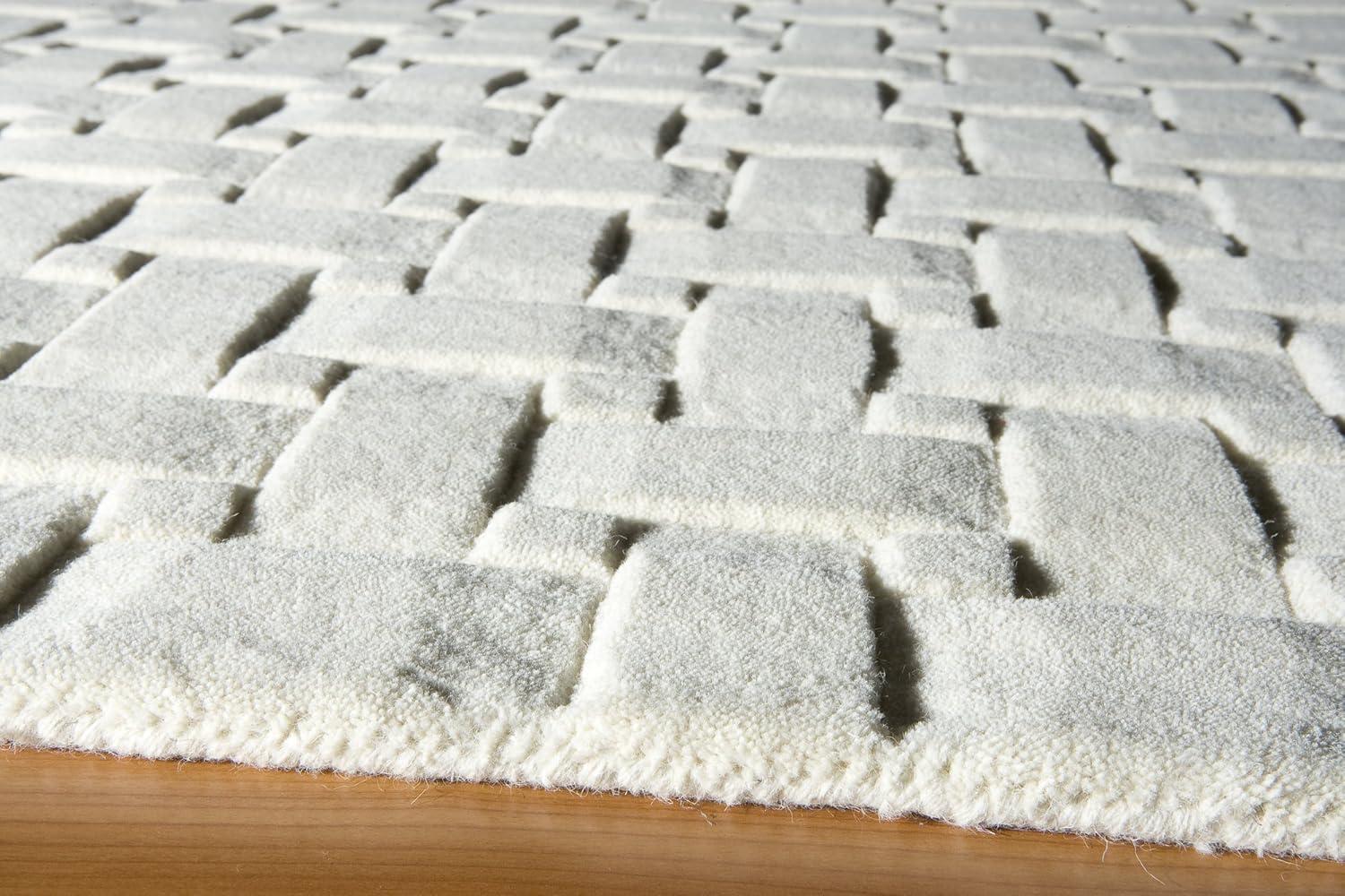 Ivory Geometric Hand Tufted Wool Rug 5 ft x 8 ft