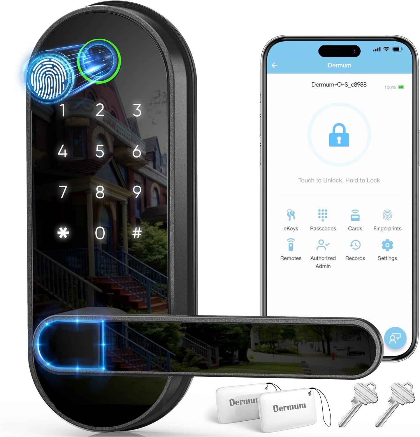 Black Keyless Entry Biometric Smart Door Lock with Keypad