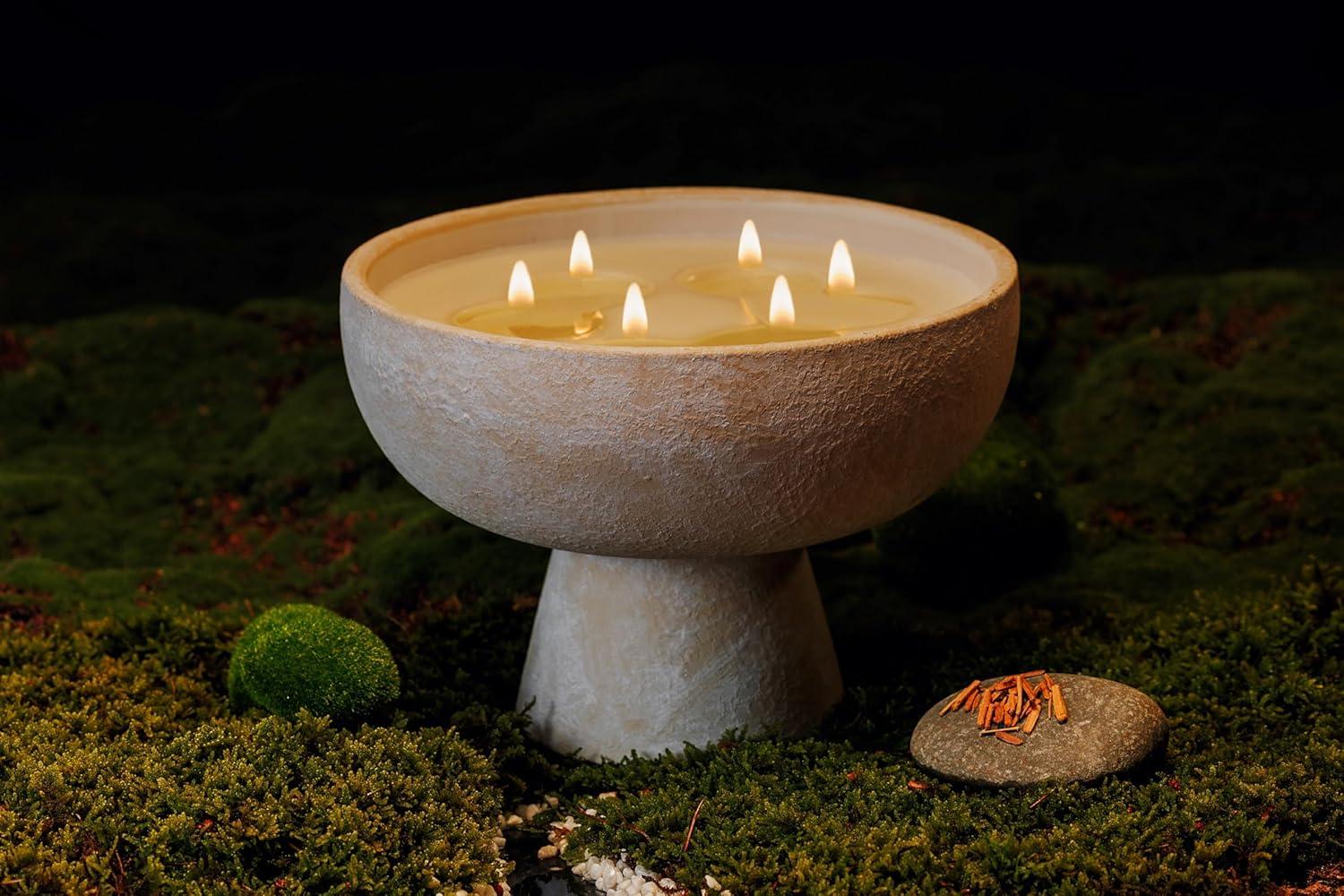 Large Beige Ceramic Soy Wax Candle with Woody Fragrance