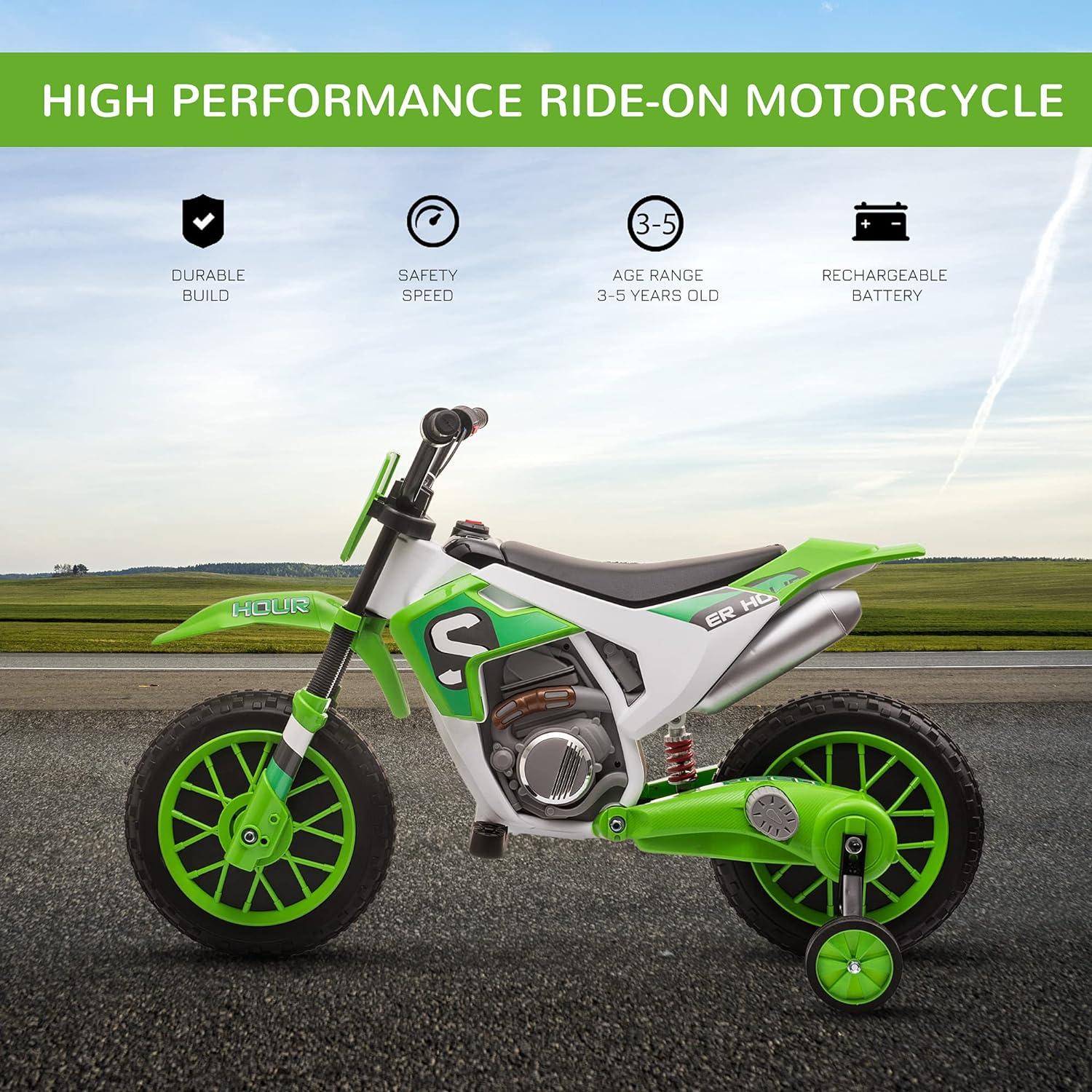 Aosom 12V Kids Motorcycle Dirt Bike Electric Ride-On Toy Off Road, Green