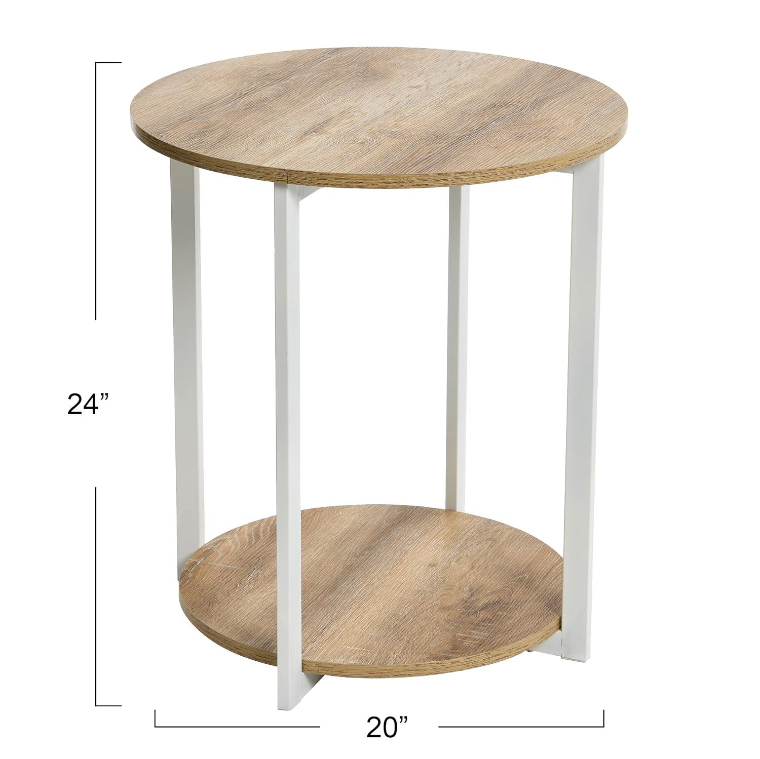 Household Essentials Jamestown Round End Table Brown/White: Modern Minimalist, Iron Frame, Particle Board Top