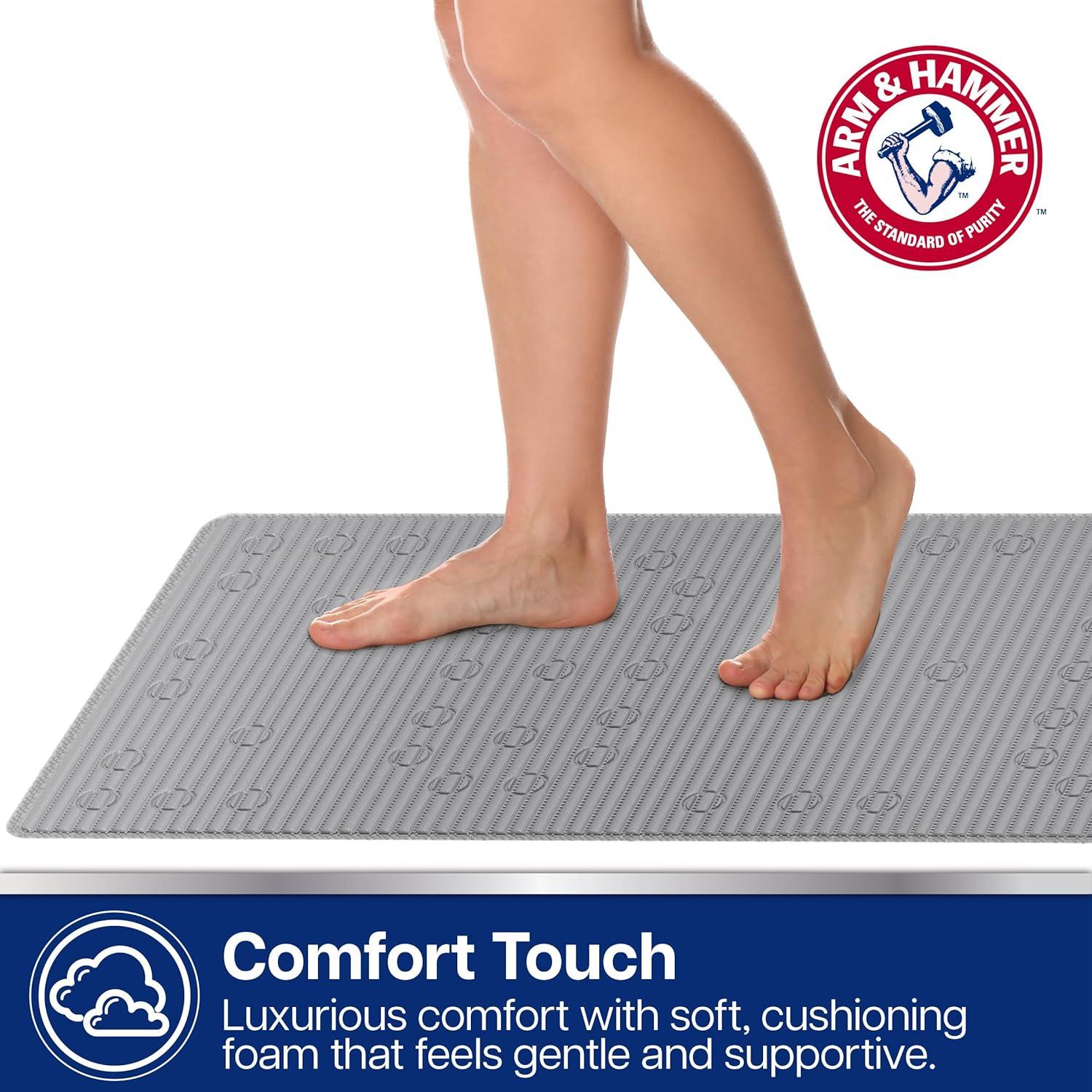 Arm & Hammer Comfort Touch Performance Foam Non-Slip Bath Mat for Showers and Tubs, 17 x 40, Grey