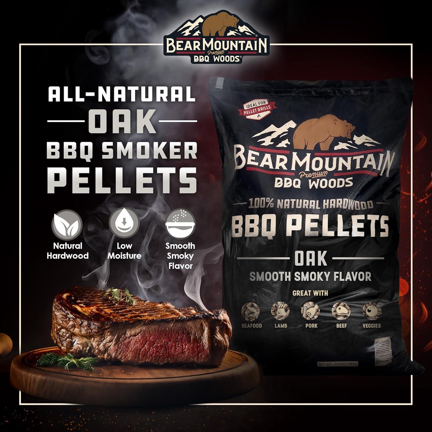 Bear Mountain BBQ Premium All Natural Earthy and Bold Oak Smoker Wood Chip Pellets For Outdoor Gas, Charcoal, and Electric Grills, 40 Pound Bag
