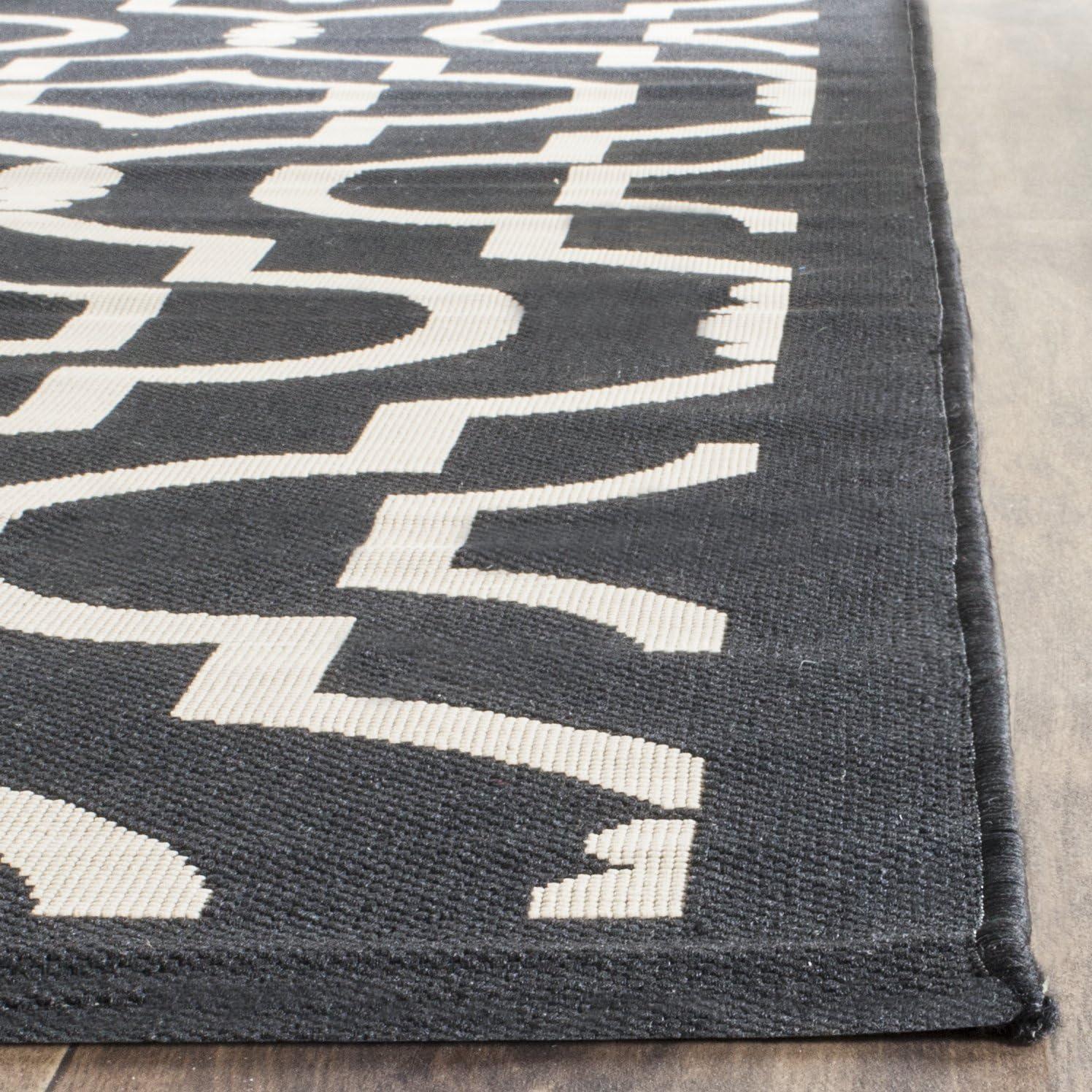 Courtyard CY6926 Power Loomed Indoor and Outdoor Area Rug - Black/Beige - 4'x5'7" - Safavieh